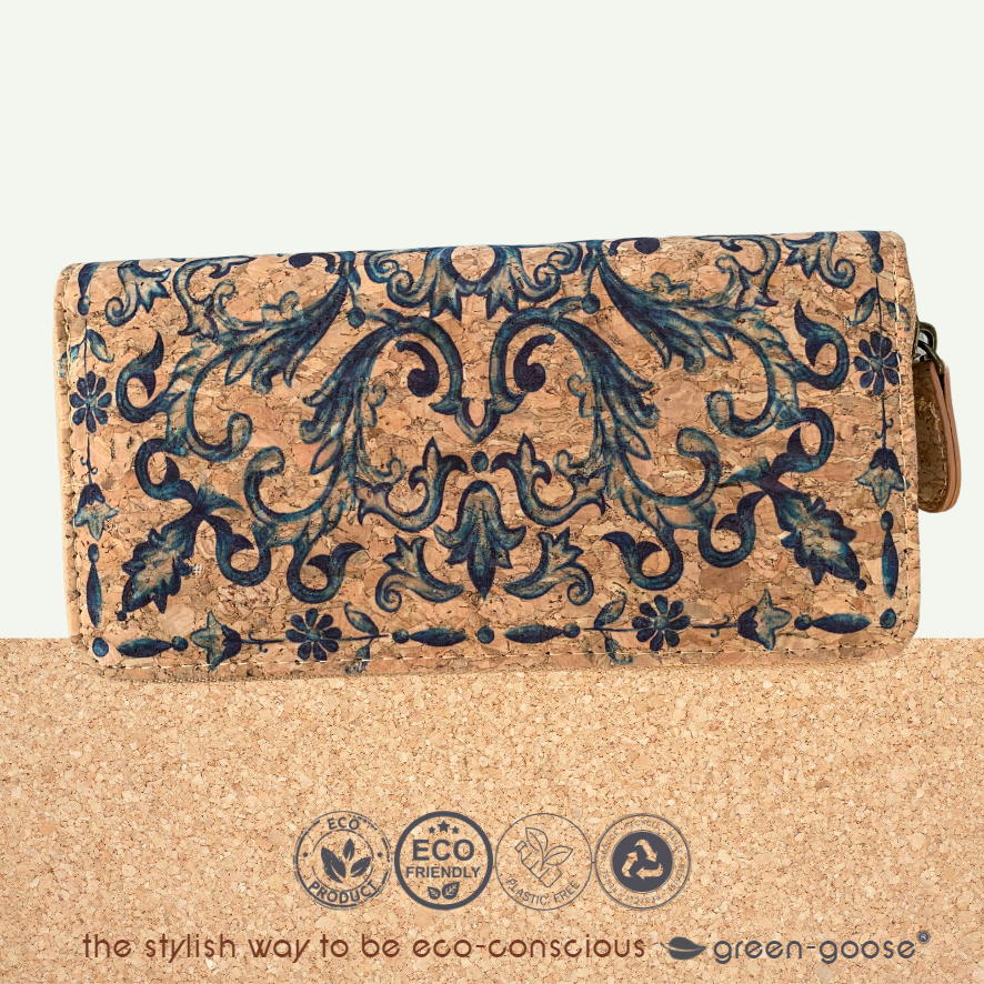 Eco Chic Vegan Cork Wallet – Delft Blue Design