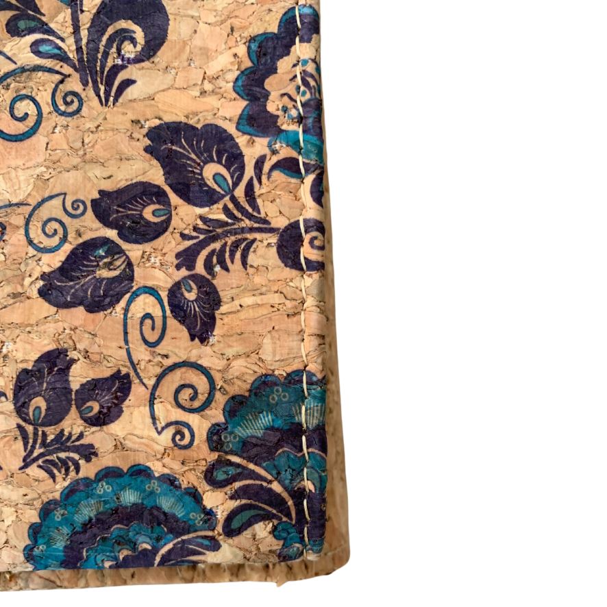 Indigo Bloom Cork Phone Bag – Botanical-Adorned Essentials Pouch