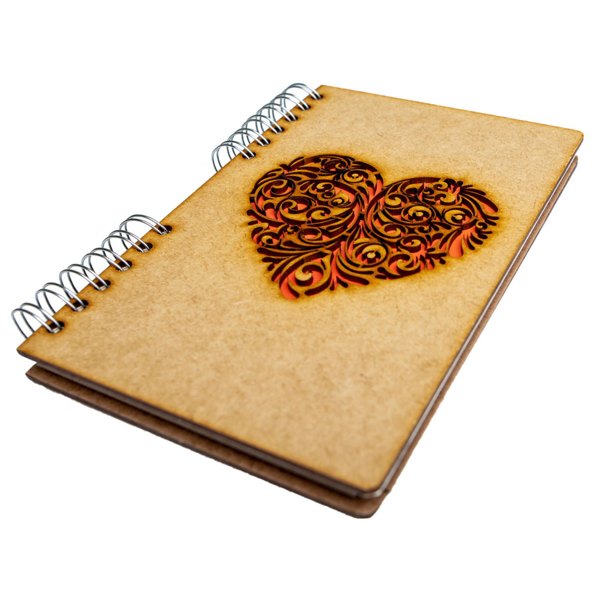 "Red Heart" houten en gerecycled papieren notitieboek - duurzaam notitie- en schetsboek, navulbaar