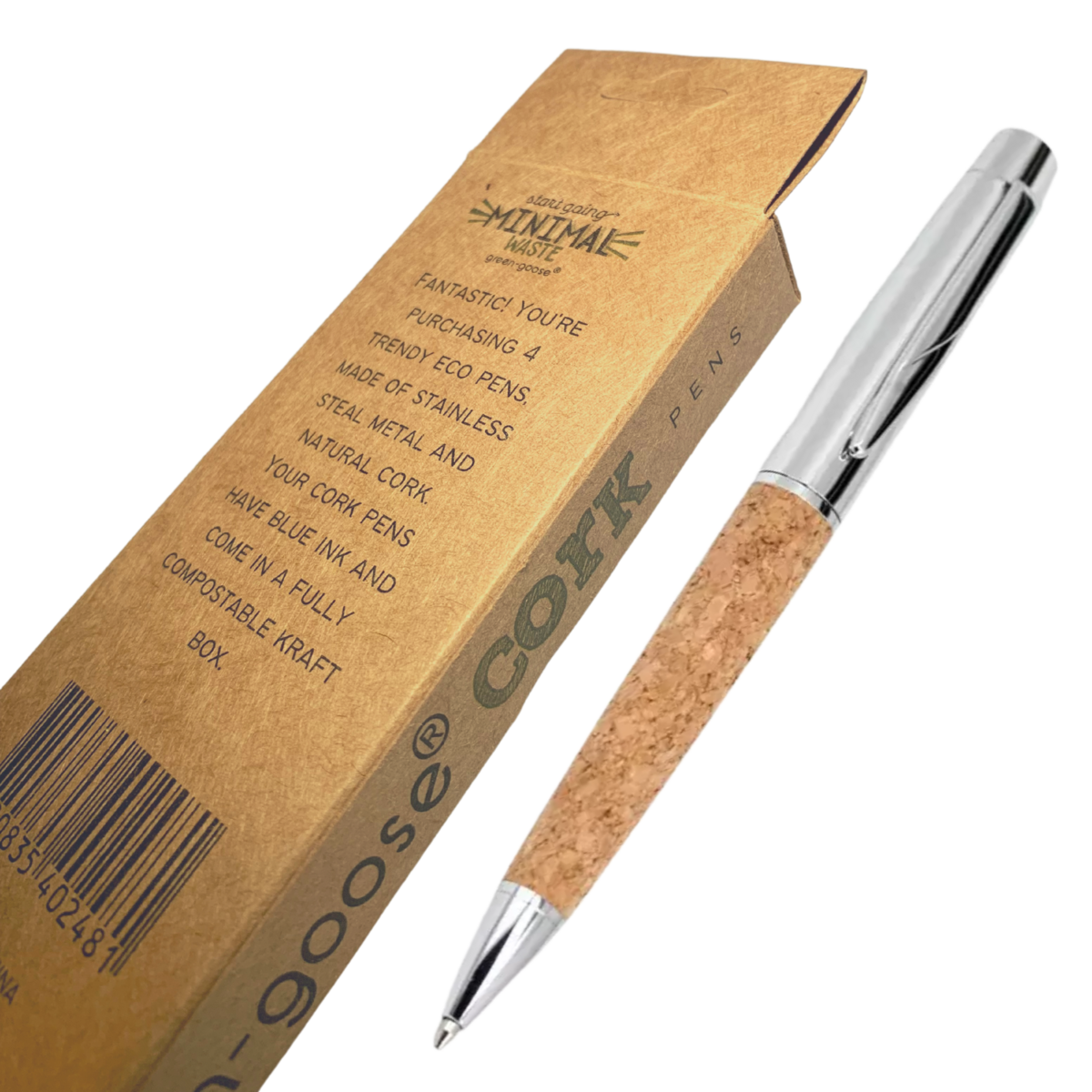 Eco-Friendly Cork Pens – Set of 8 Sustainable Ballpoint Pens, Unicolor