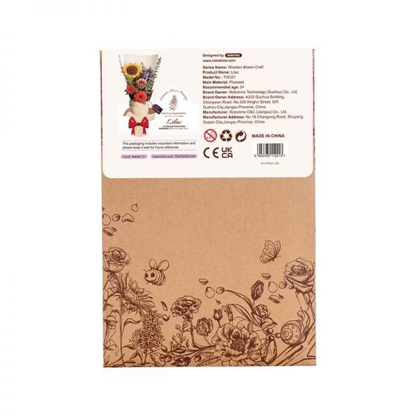 Lilac Lavender DIY Wooden Flower Kit – Florets of Gentle Mystery, 154 Pieces by Robotime
