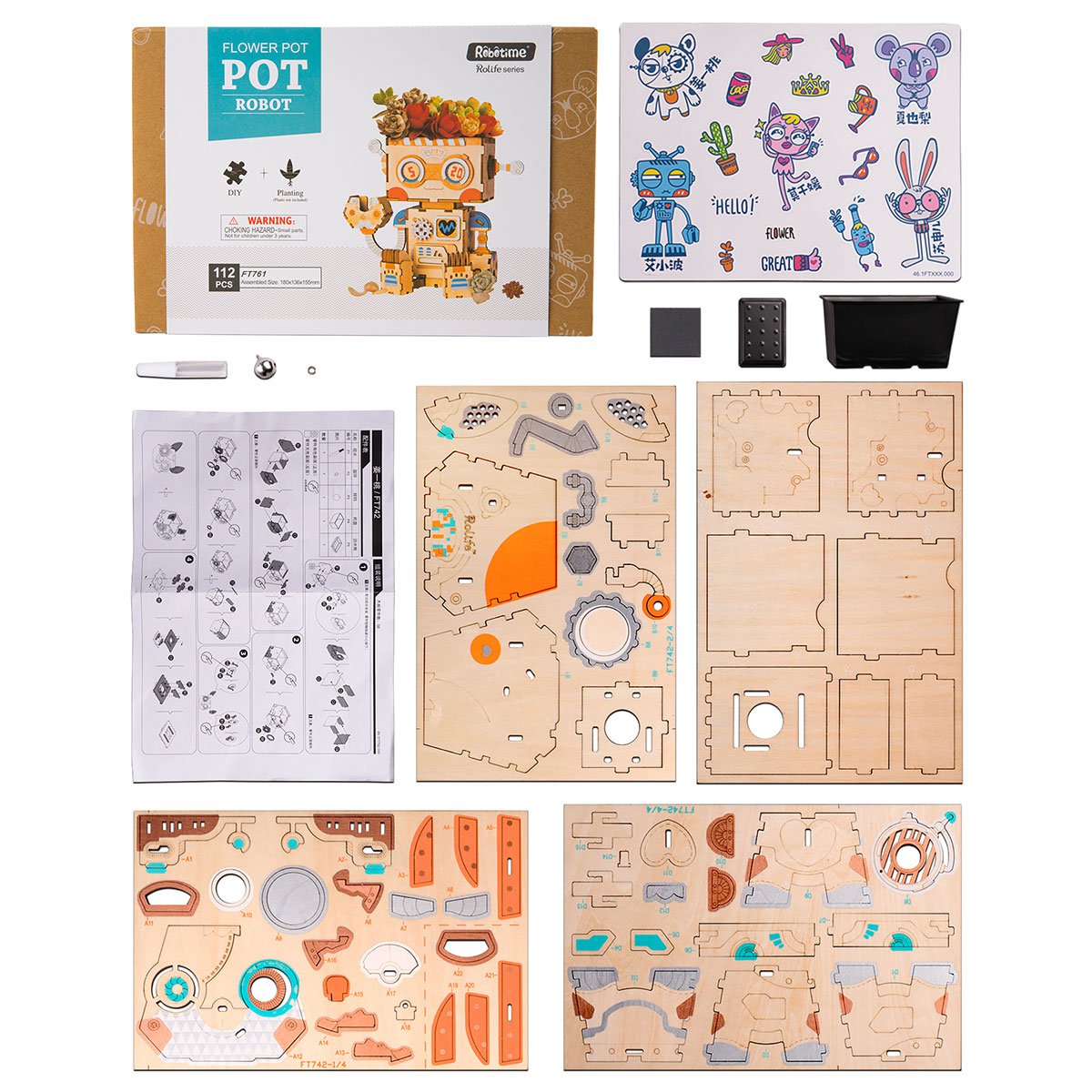 Tinker Golem DIY Planter – Whimsical Robot Succulent Pot, 112 Pieces by Robotime