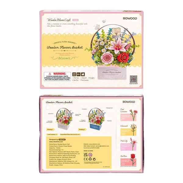 Blooming Basket DIY Wooden Flower Kit – Everlasting Gifting Arrangement, 428 Pieces by Robotime