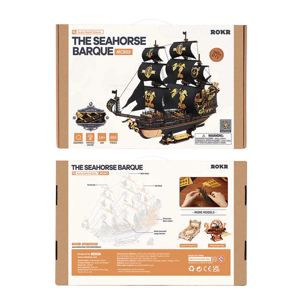 Seahorse Barque DIY Wooden Ship Model – Gothic Baroque Warship, 603 pieces by Robotime