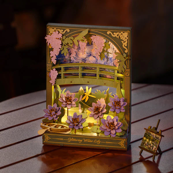Glittering Water Lily DIY Wooden Painting Kit – Twilight Shimmer Table & Wall Art, 237 Pieces
