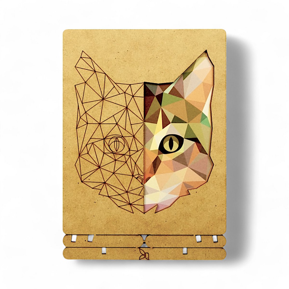 "Geometric Cat" Wooden Postcard - Standing 3D Eco Greeting