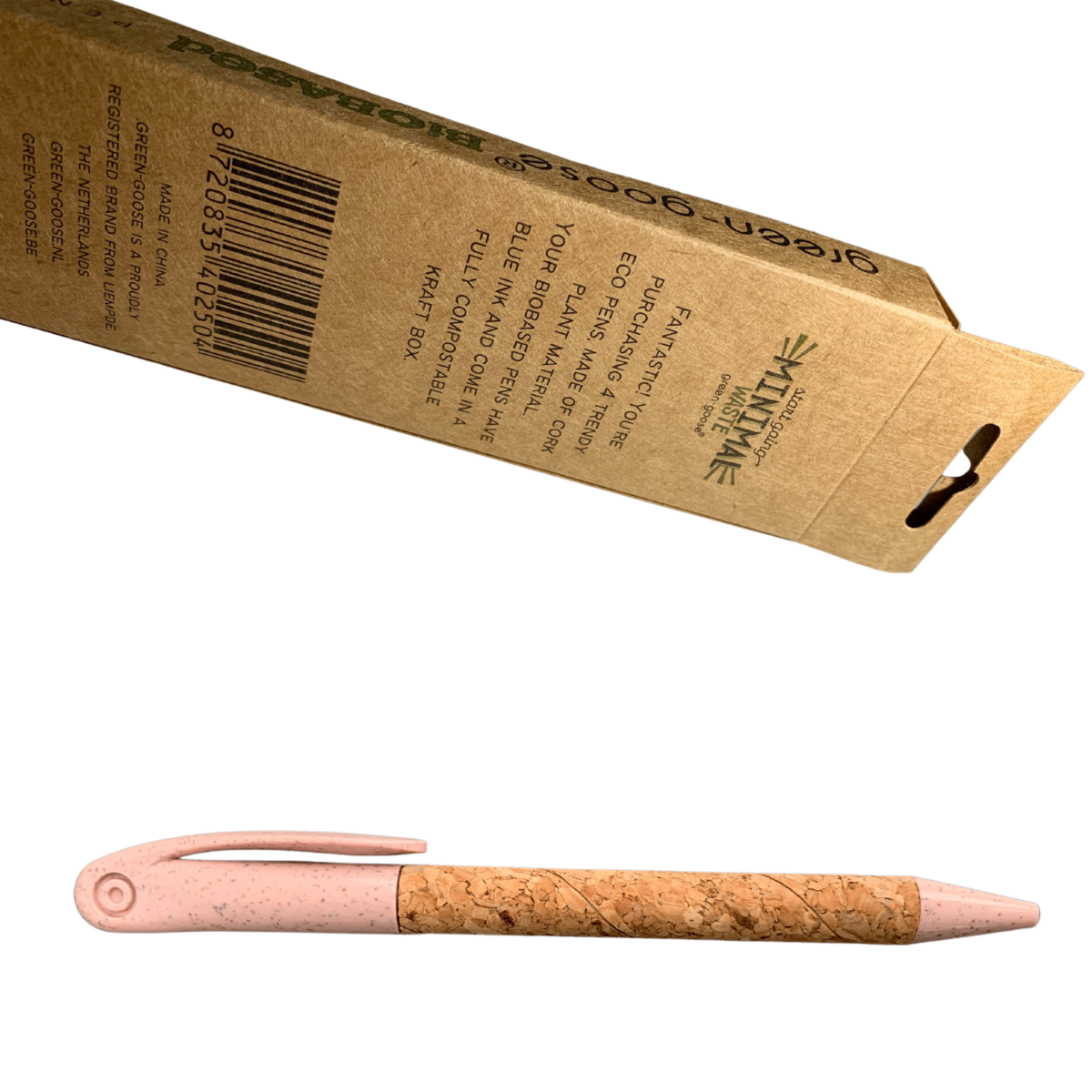 Eco-Friendly Cork & Wheatgrass Fiber Pens – Set of 8 Sustainable Ballpoint Pens, Assorted Colors