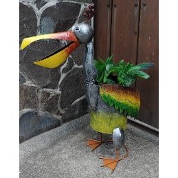 Colorful Pelican Planter – Metal Garden Decor