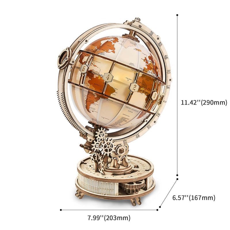 Luminous World DIY Wooden Globe Kit - Mechanical Sphere of Light, 180 pieces