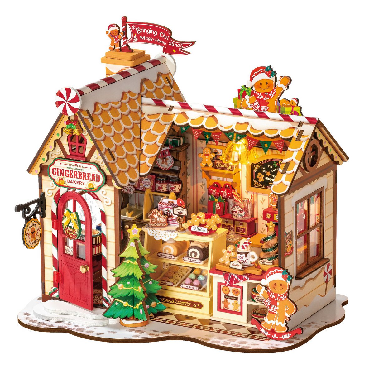 Gingerbread House DIY Wooden Miniature Kit – Cozy Christmas Cottage, 250 Pieces by Robotime