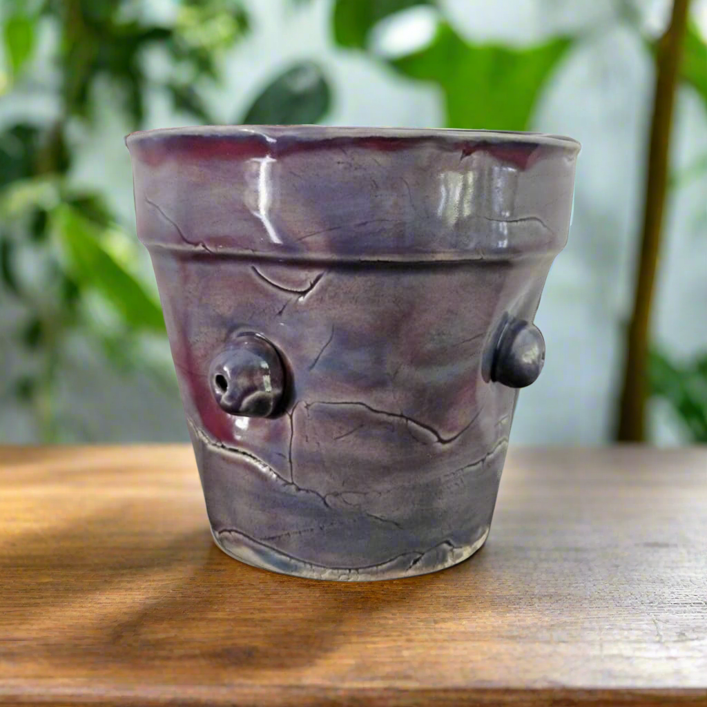 Cosmic Nebula Ceramic Planter – Indigo & Lilac Swirl Vessel, Ø9×10 cm