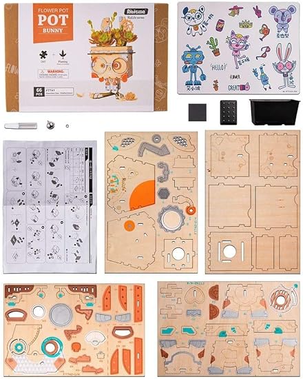 Moon-Burrow DIY Planter – Cheerful Bunny Succulent Pot, 66 Pieces by Robotime