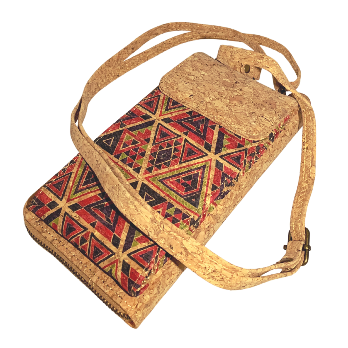 Tribal Geometry Cork Phone Bag – Earthy Patterned Essentials Pouch