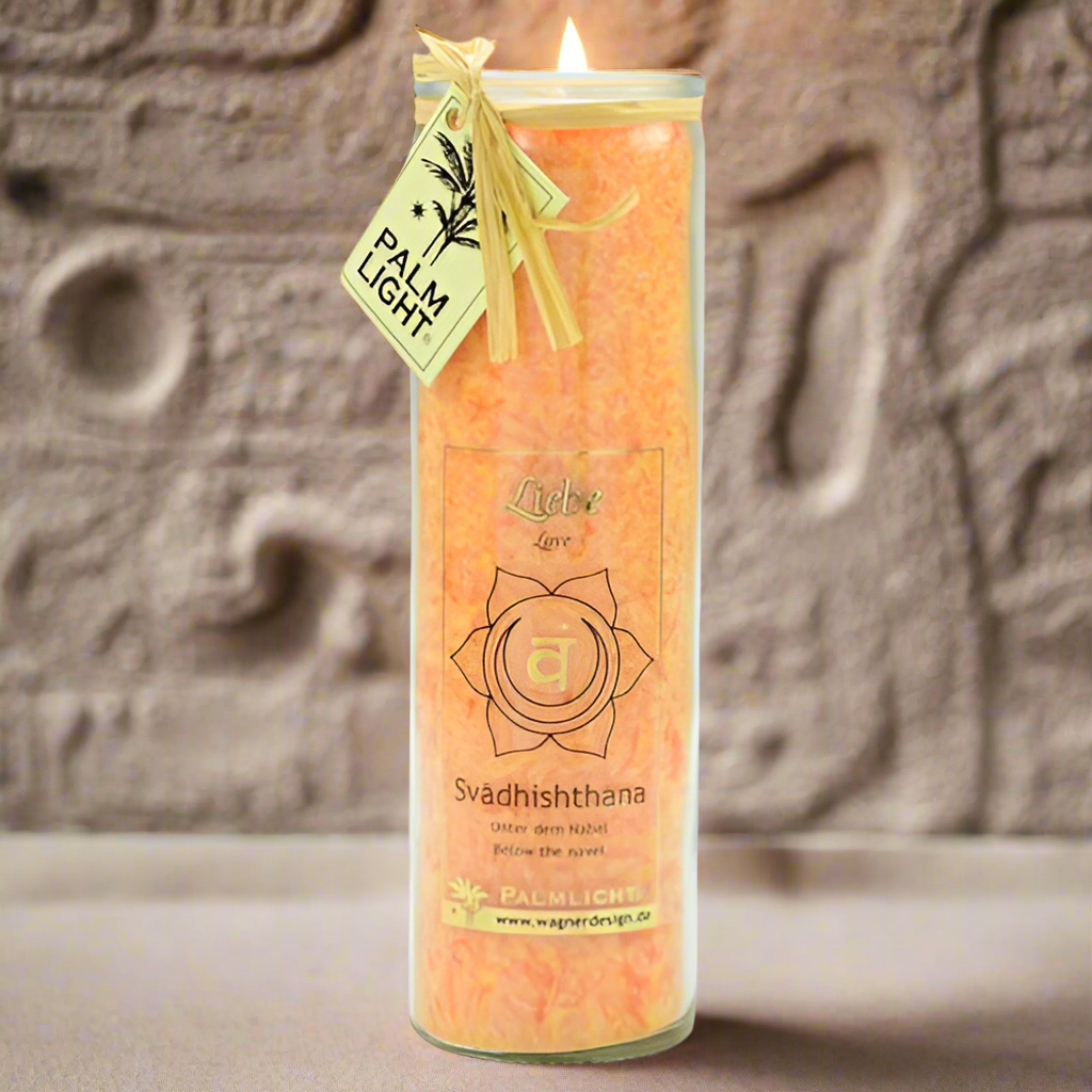 Swadhishthana Chakra Candle – Long Burning Spiritual Glass Candle, Orange, 20cm