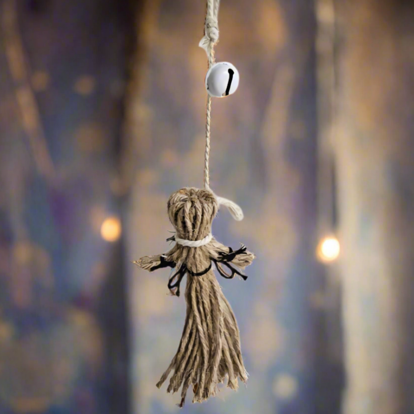 Witchery Rope Doll – Bell Charm for Home Protection, 12×6×2.5 cm
