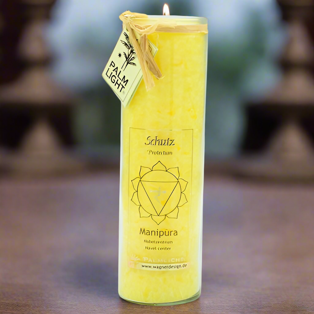 Manipura Chakra Candle – Long Burning Spiritual Glass Candle, Yellow, 20cm