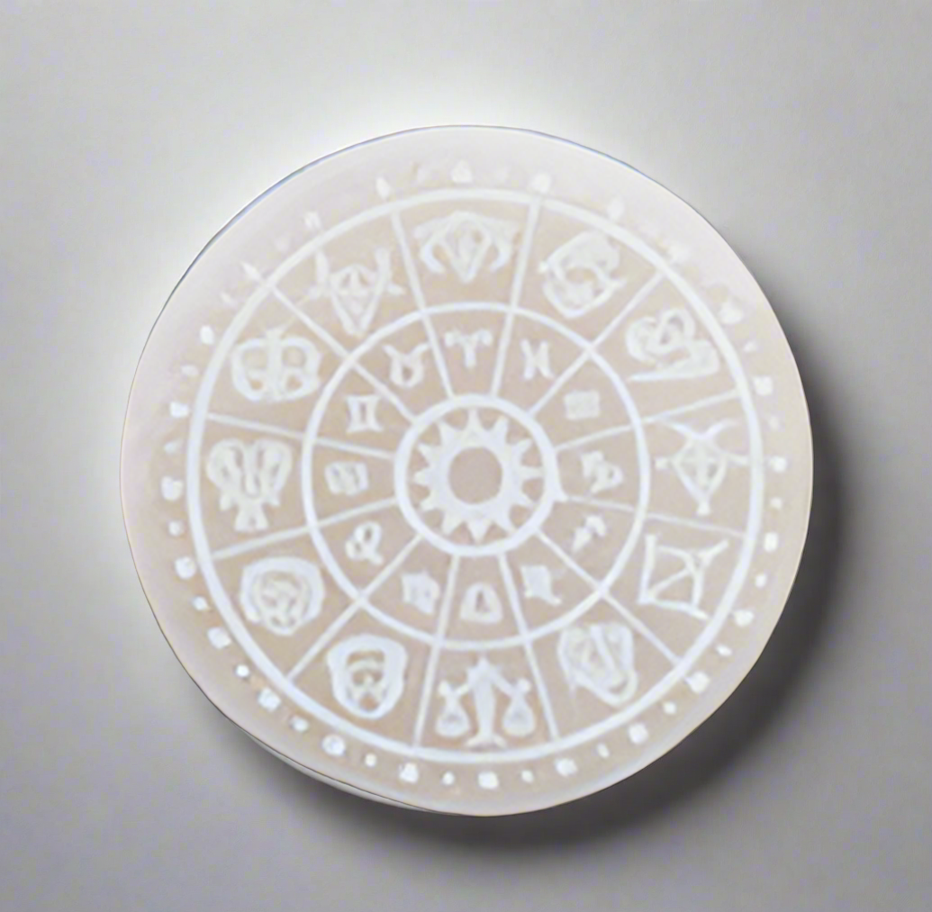 Zodiac Selenite Charging Plate – Stone of Cosmic Energy, Ø 10 cm by ANAS