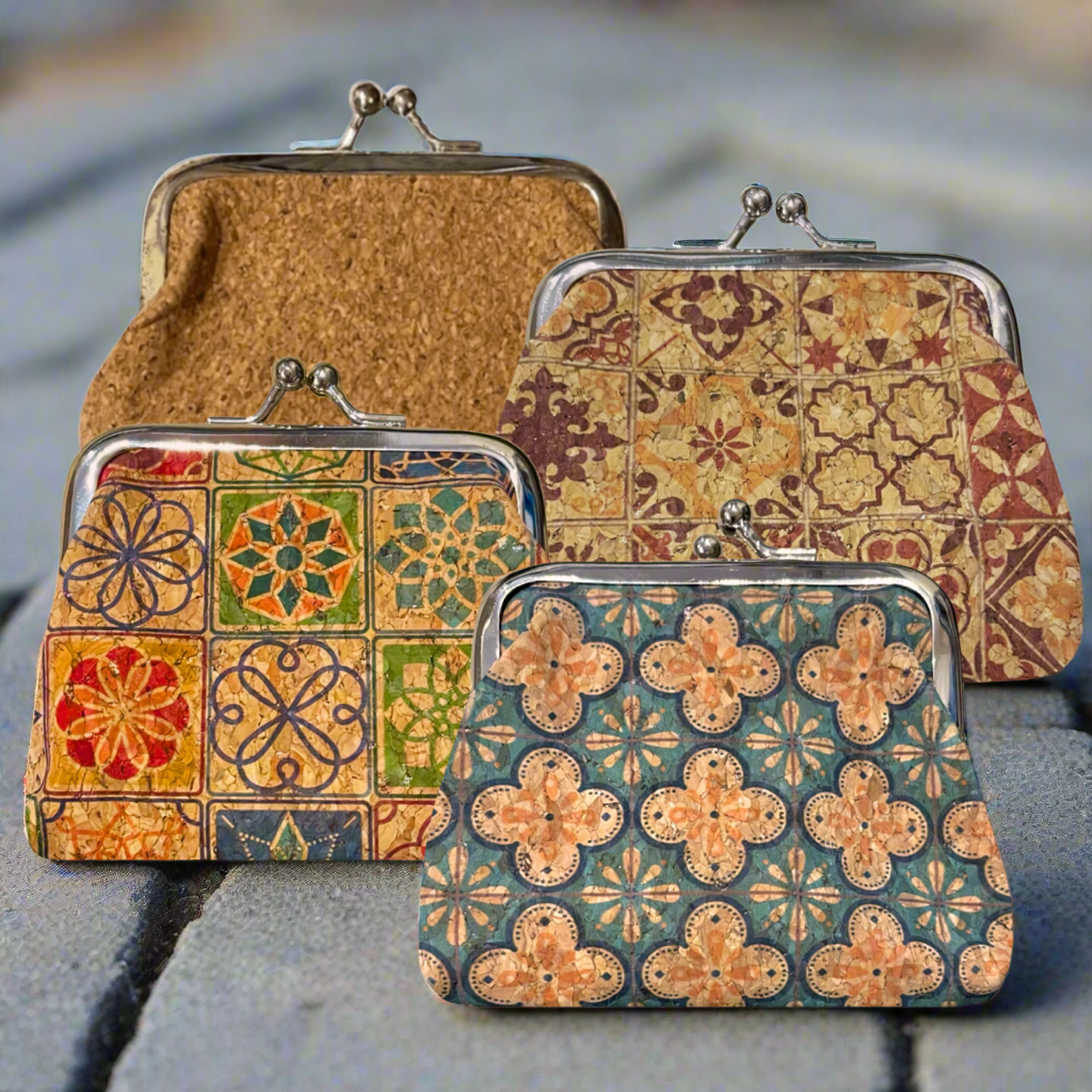 Eco-Chic Cork Coin Purse Set – Set of 4 Purses with Kiss Lock, Assorted Designs