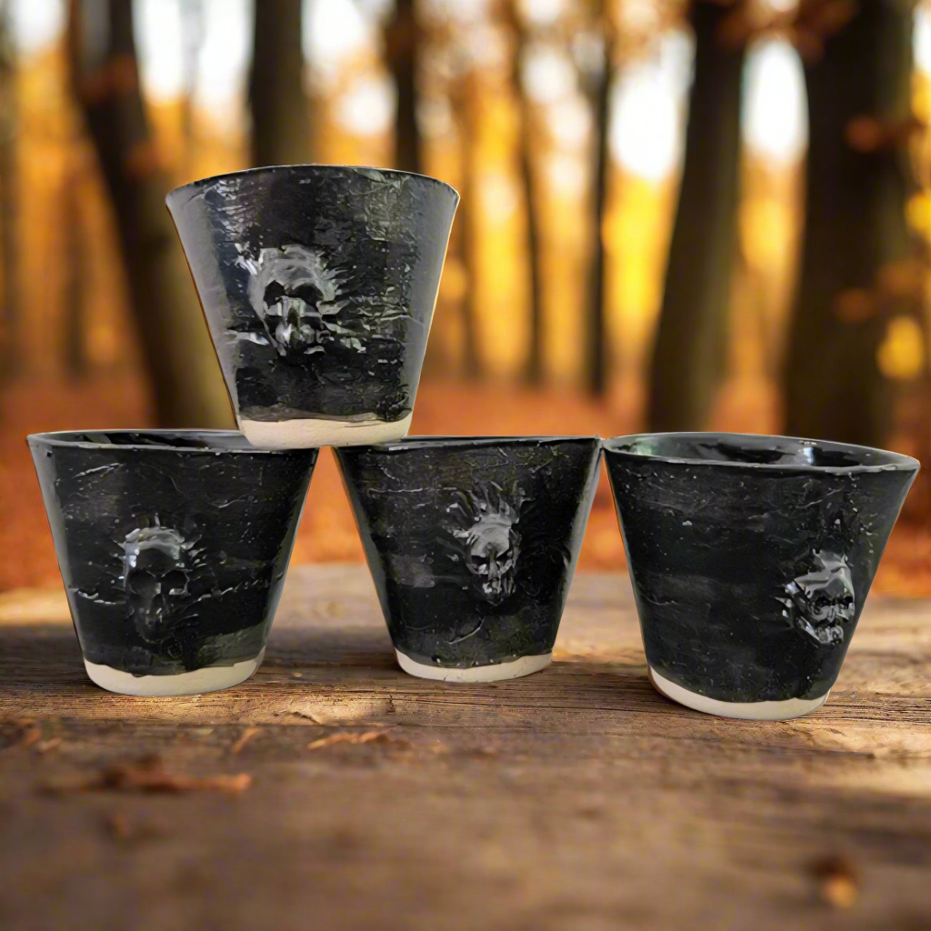 Volcanic Skull Mini Jars – Set of 2 Dark Ritual Vessels for Shots & Succulents, Ø4.5×5.5 cm