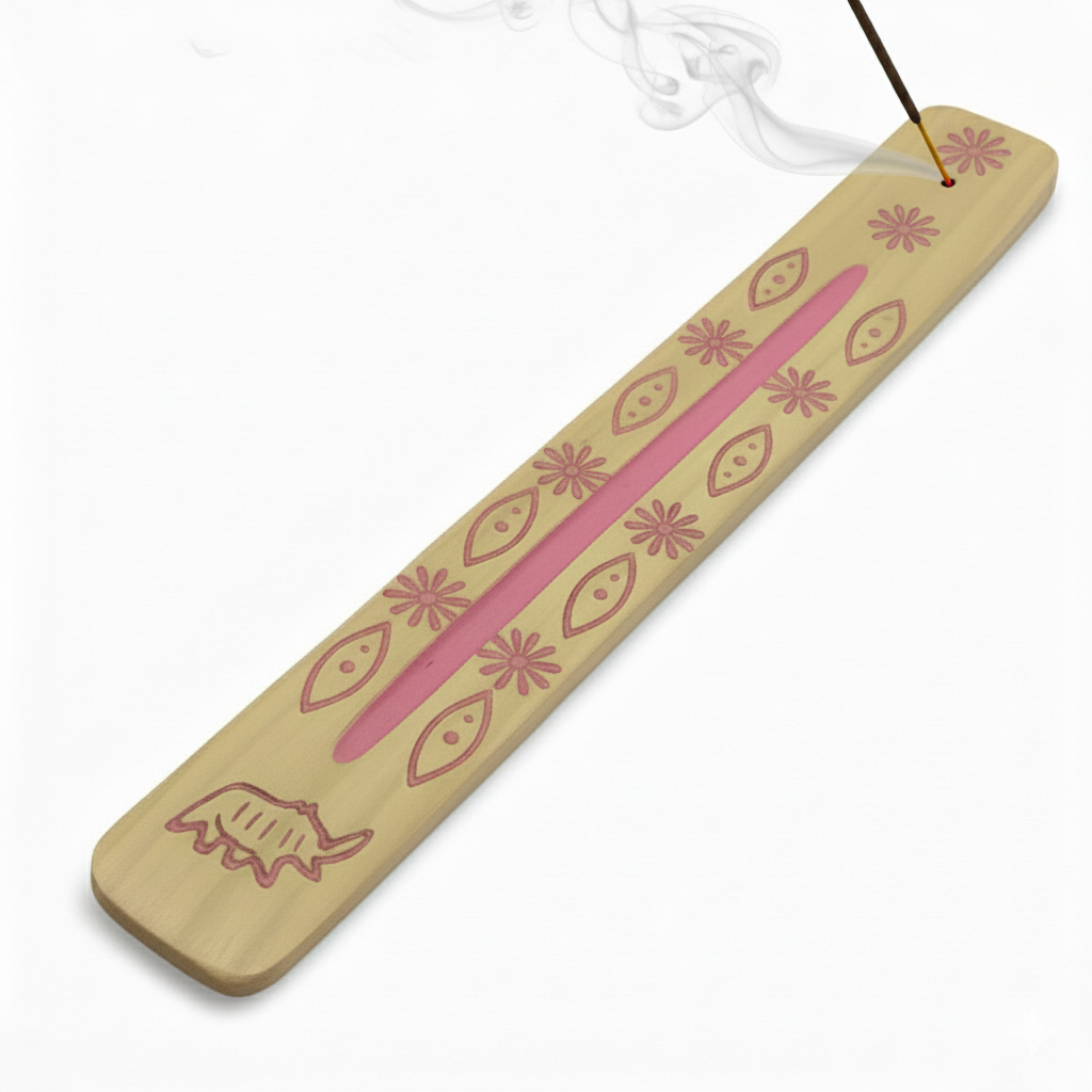Rhino & Floral Wooden Incense Holder – Carrier of Strength & Gentle Joy, 25 cm