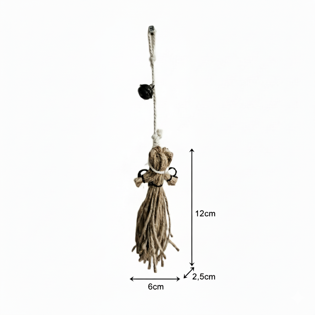 Witchery Rope Doll – Bell Charm for Home Protection, 12×6×2.5 cm