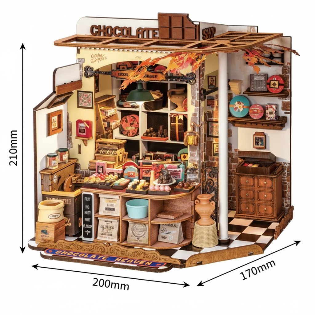 Henry’s Chocolate DIY Wooden Miniature Kit – Nostalgic Candy Shop Display, 330 Pieces