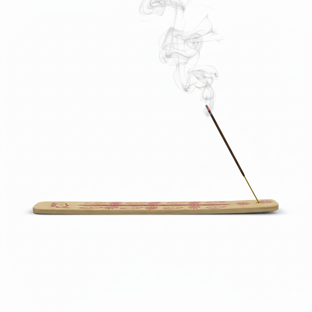 Rhino & Floral Wooden Incense Holder – Carrier of Strength & Gentle Joy, 25 cm