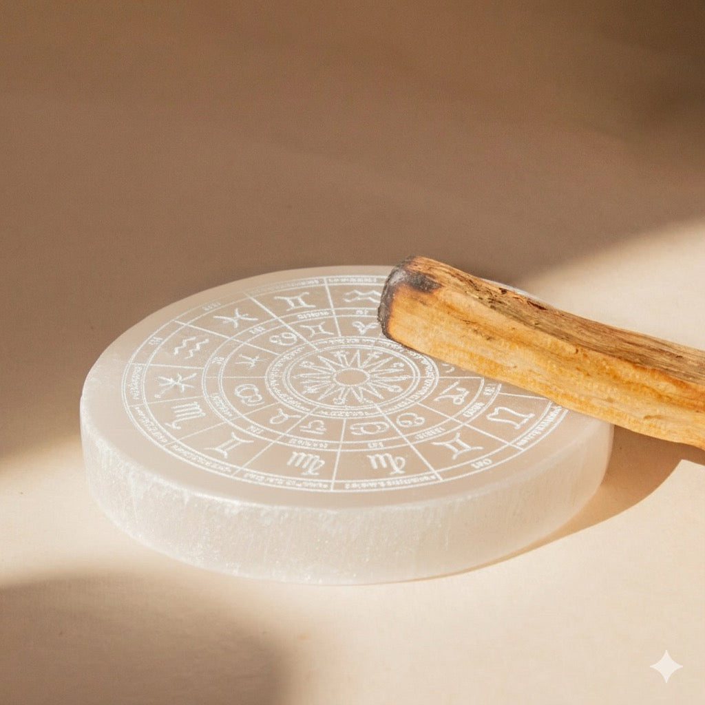 Zodiac Selenite Charging Plate – Stone of Cosmic Energy, Ø 10 cm by ANAS