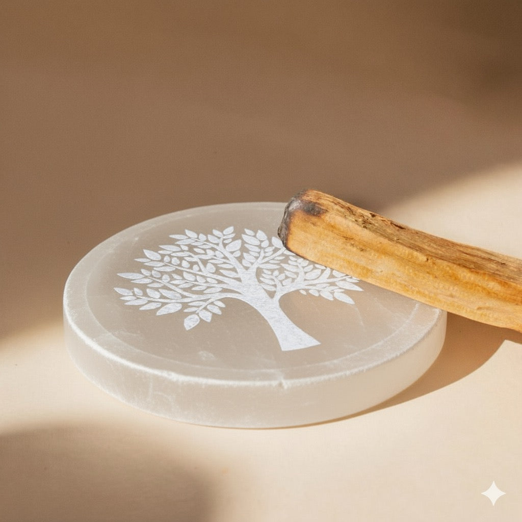 Tree of Life Selenite Charging Plate – Stone of Harmonious Energy, Ø10 cm by ANAS