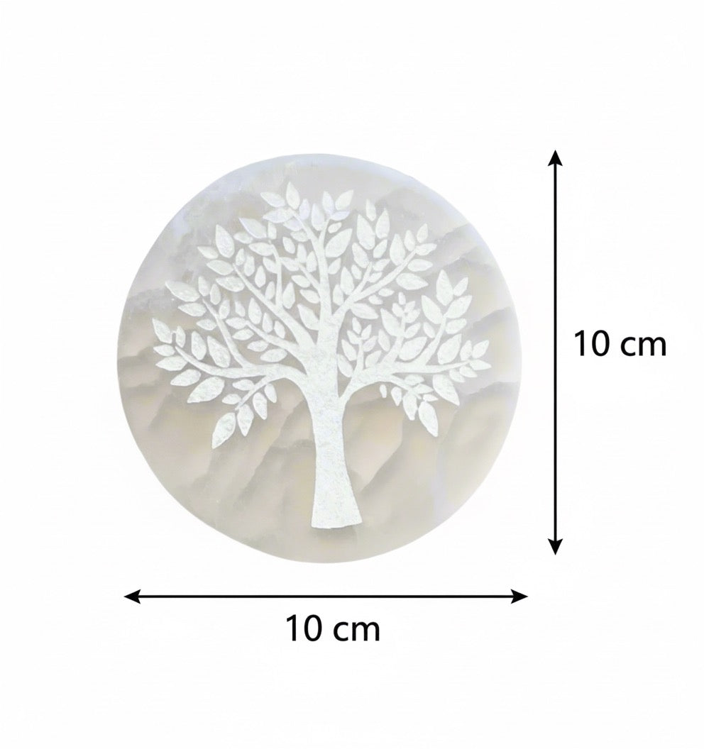 Tree of Life Selenite Charging Plate – Stone of Harmonious Energy, Ø10 cm by ANAS