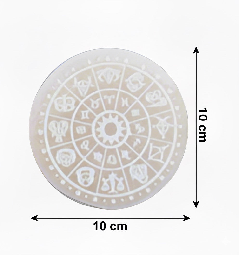 Zodiac Selenite Charging Plate – Stone of Cosmic Energy, Ø 10 cm by ANAS