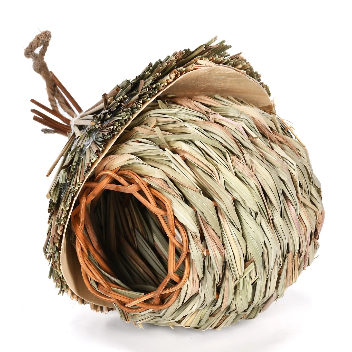 Thatch Roof Natural Birdhouse – Shelter Beneath Straw, Ø15×19 cm