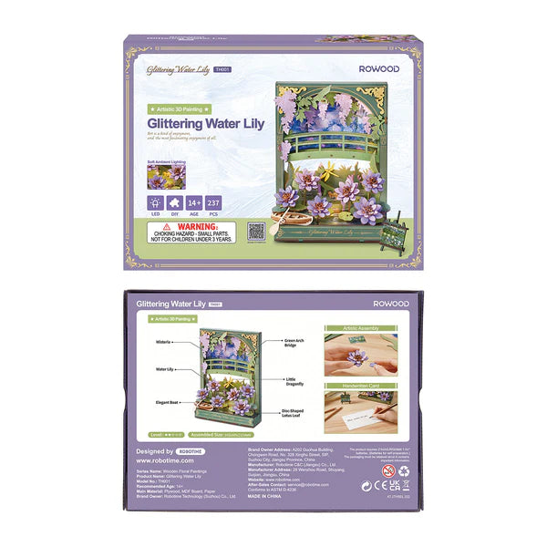 Glittering Water Lily DIY Wooden Painting Kit – Twilight Shimmer Table & Wall Art, 237 Pieces