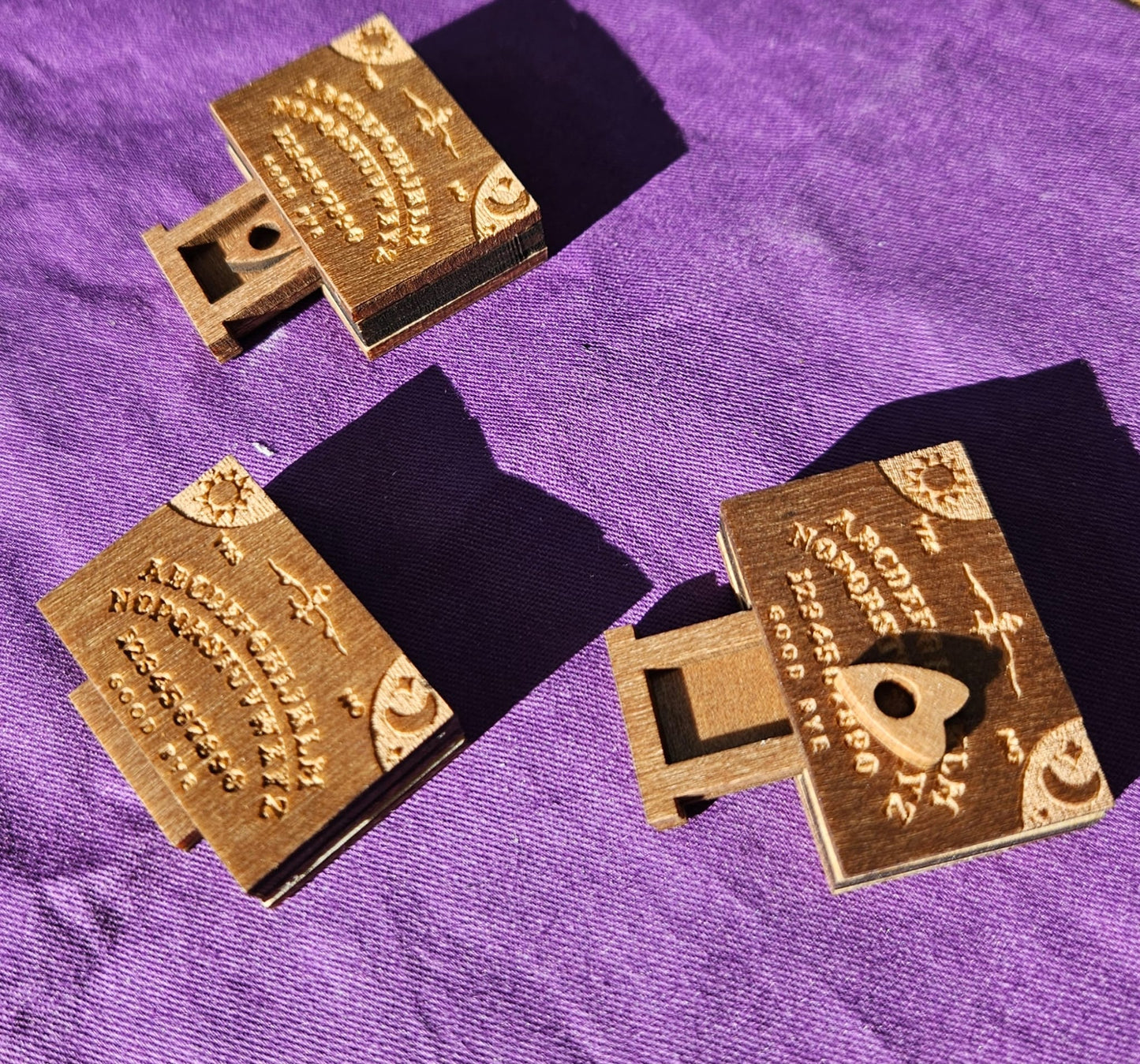 Miniature Ouija Board Charm – Handmade Wooden Spirit Board (2x3 cm)