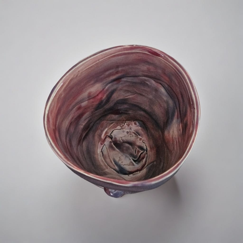 Cosmic Nebula Ceramic Planter – Indigo & Lilac Swirl Vessel, Ø9×10 cm