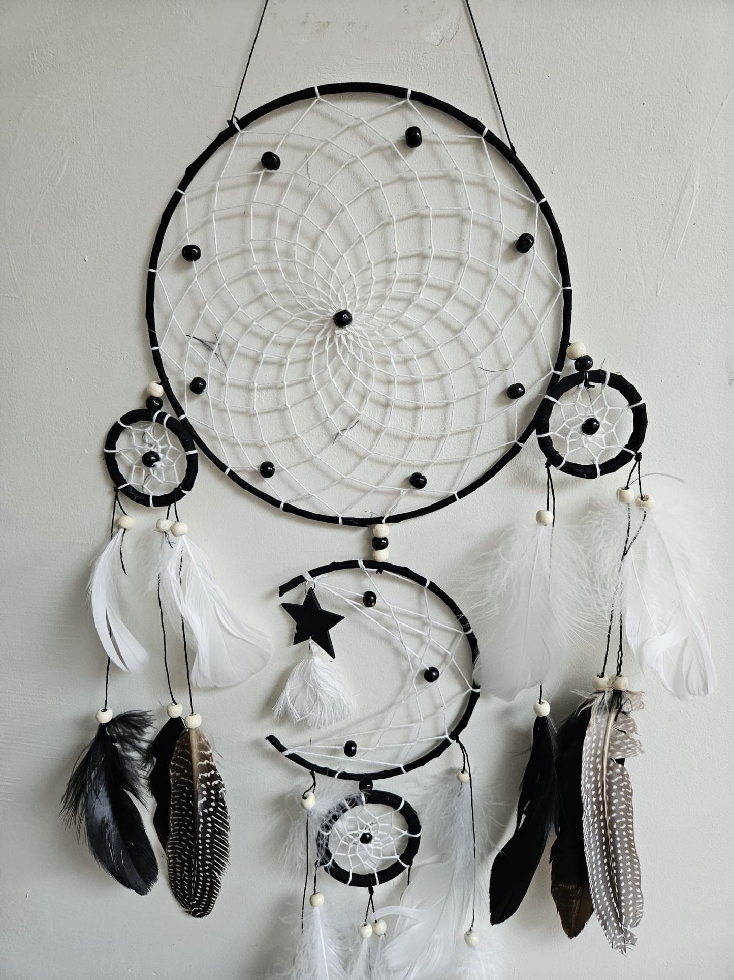 Nocturne Black Moon Dreamcatcher - Boho Talisman for Protection & Mystery, 80 cm, curated by World of Red Raven