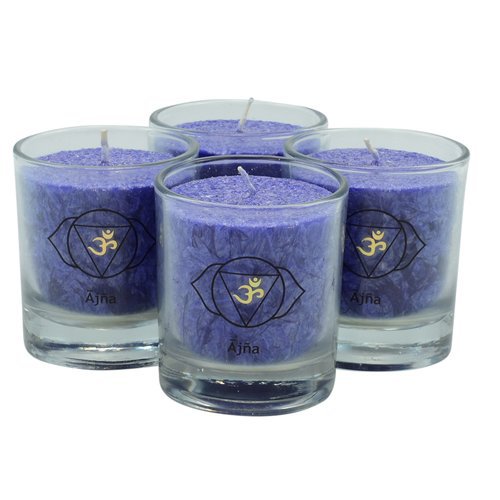 Ajna Chakra Candles – Set of 4 Third Eye Energy Glass Candles, Indigo, 6cm