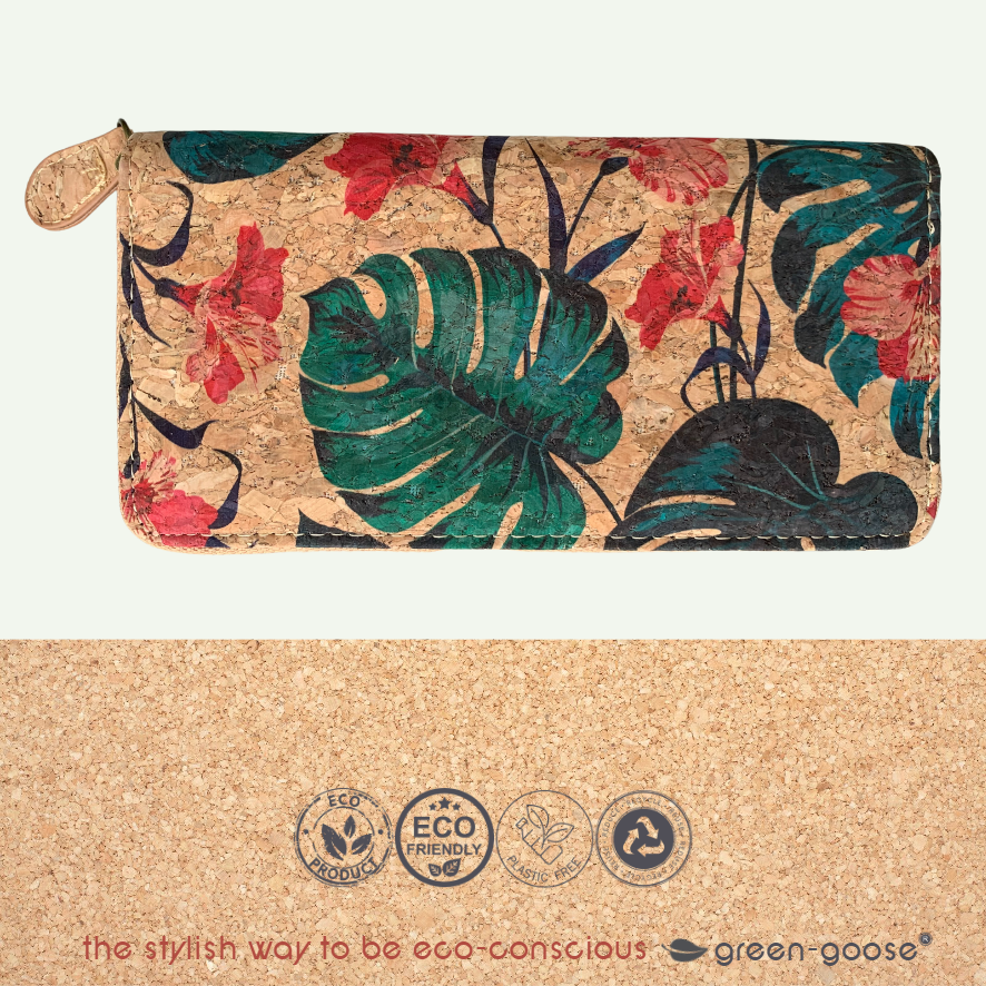 Eco Chic Vegan Cork Wallet – Tropical Flower Design