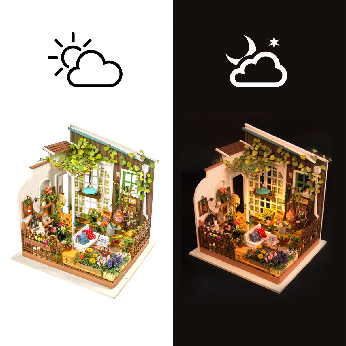 Miniatuurmodel "Miller's Garden House" - DIY-bloempot met ledverlichting (231 stuks)