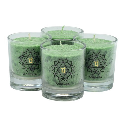 Anahata Chakra Candles – Set of 4 Heart Energy Glass Candles, Green, 4cm