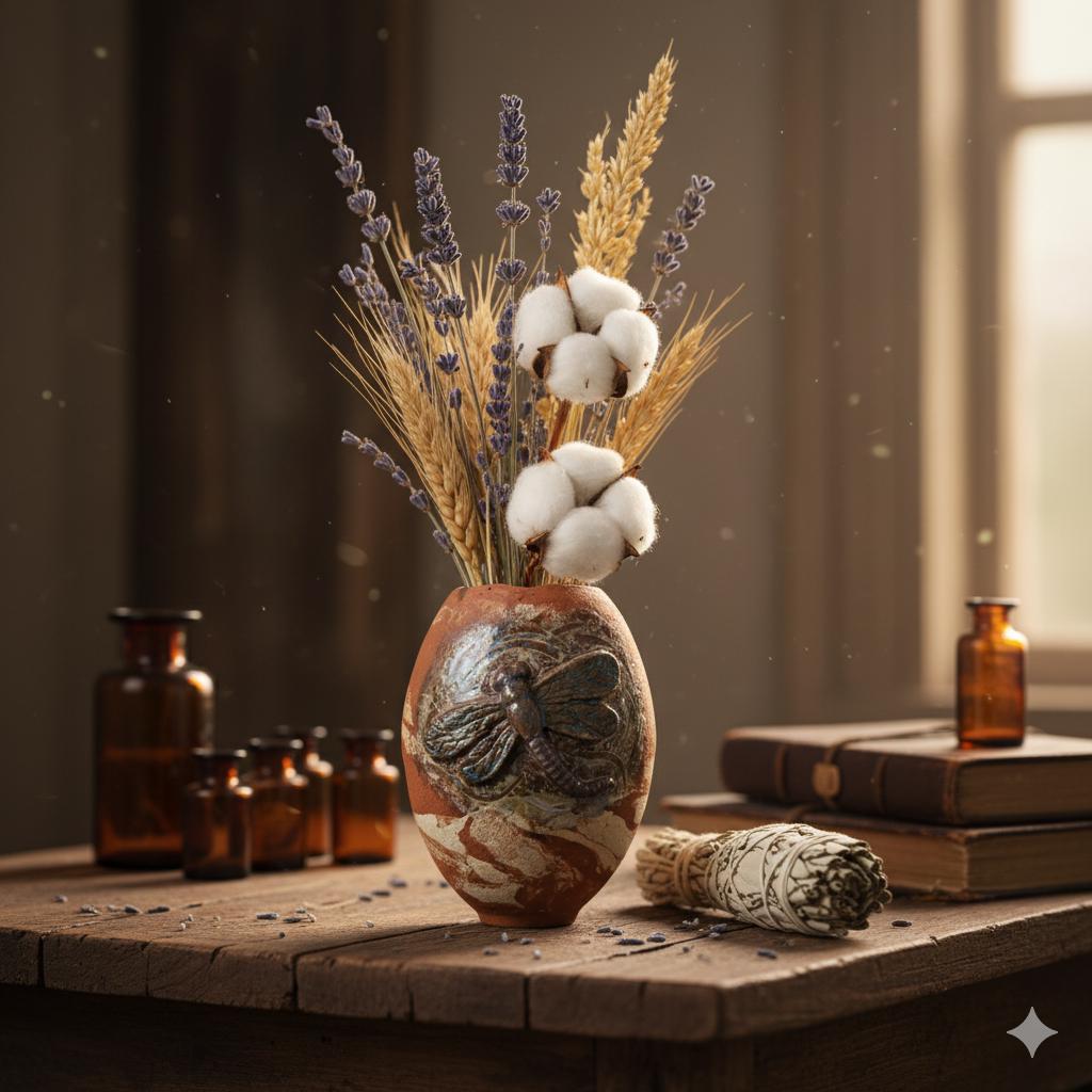 Dragonfly Passage Ceramic Vase – Echoes of Quiet Flight, Ø12×15 cm by Red Raven Pottery