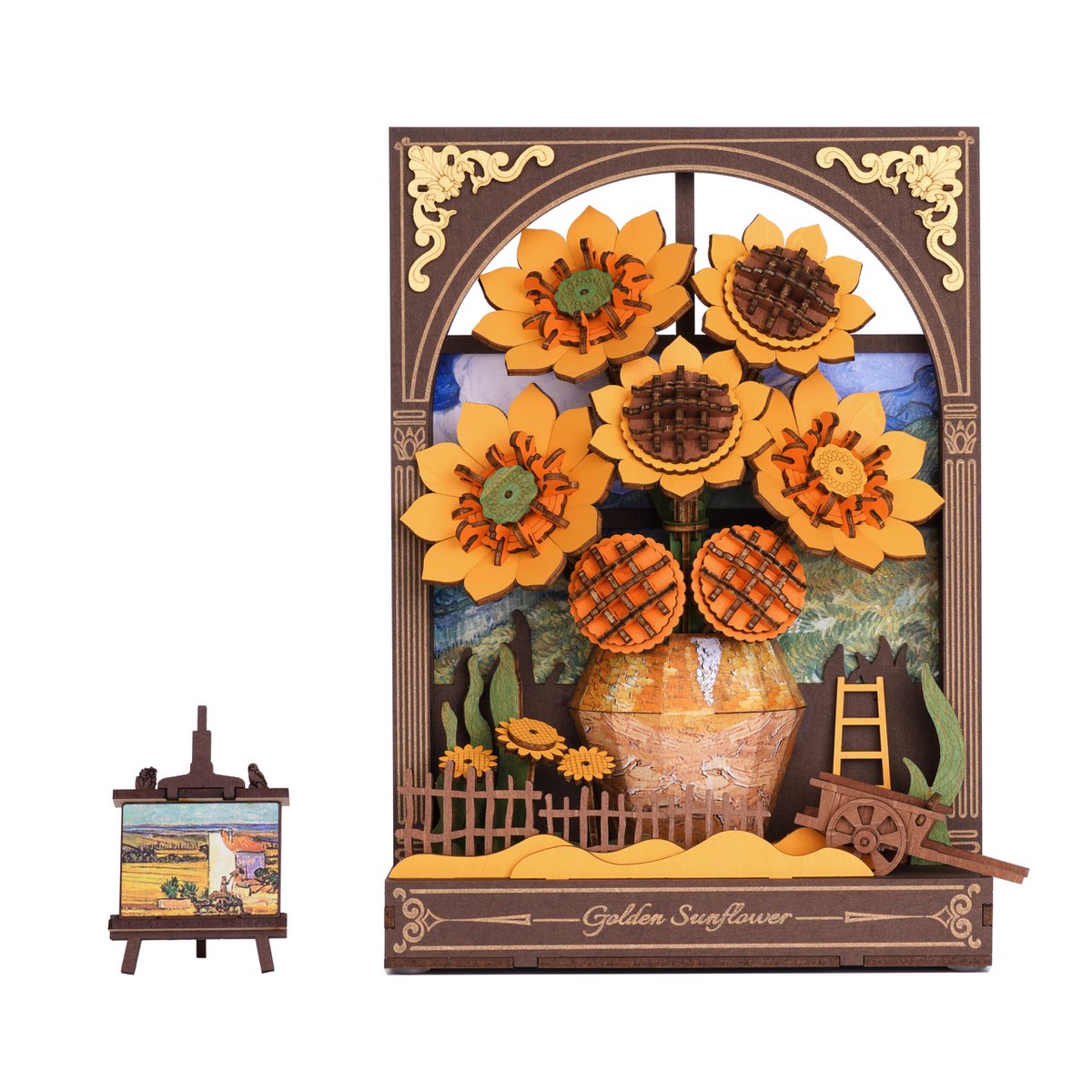 Golden Sunflower DIY Wooden Painting Kit – Sunset Glow Table & Wall Art, 266 Pieces by Robotime