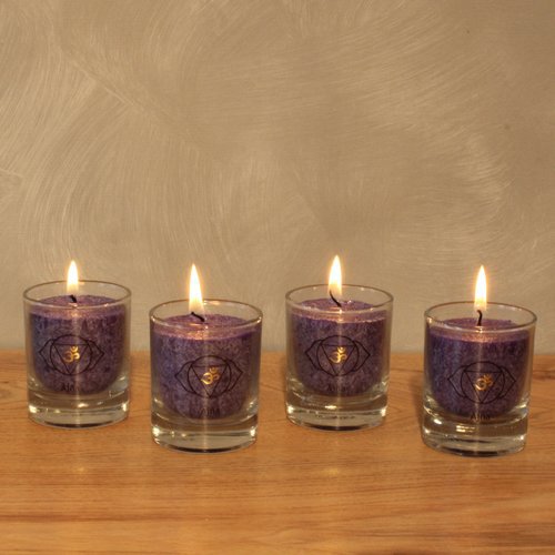 Ajna Chakra Candles – Set of 4 Third Eye Energy Glass Candles, Indigo, 6cm