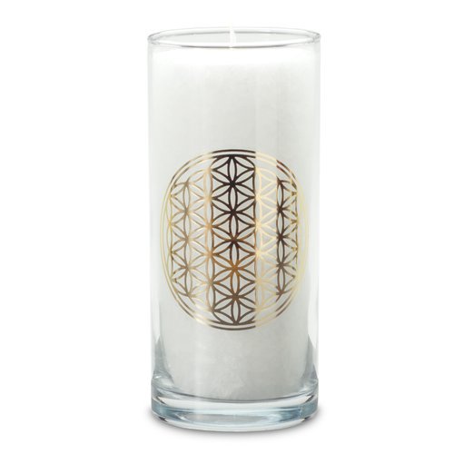 Flower of Life Candle - Magical Glass Candle for Indoors & Outdoors, White, 14cm