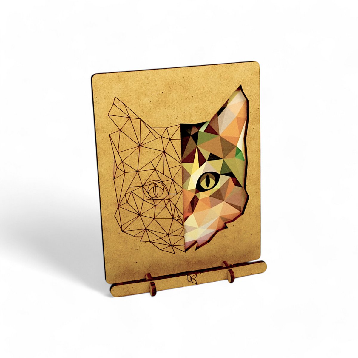 "Geometric Cat" Wooden Postcard - Standing 3D Eco Greeting