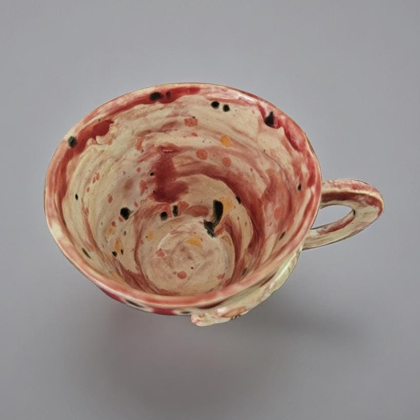 Gripping Hand Ceramic Coffee Cup – Bloodbound Art in Clay, Ø7×6.5 cm by Red Raven Pottery