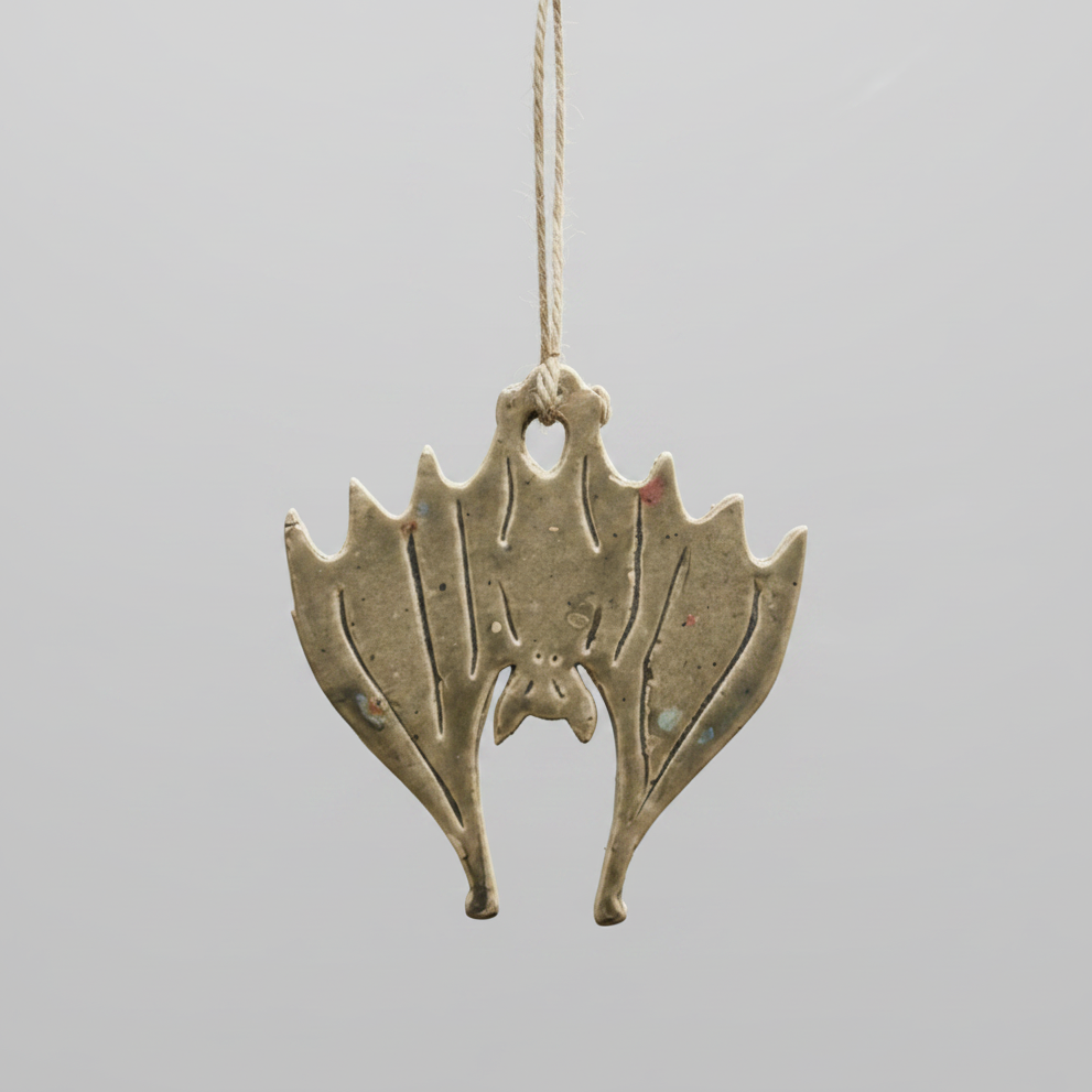 Hanging Bat Ceramic Talisman – Passage Marker Charm, 7.5×7 cm b Red Raven Pottery