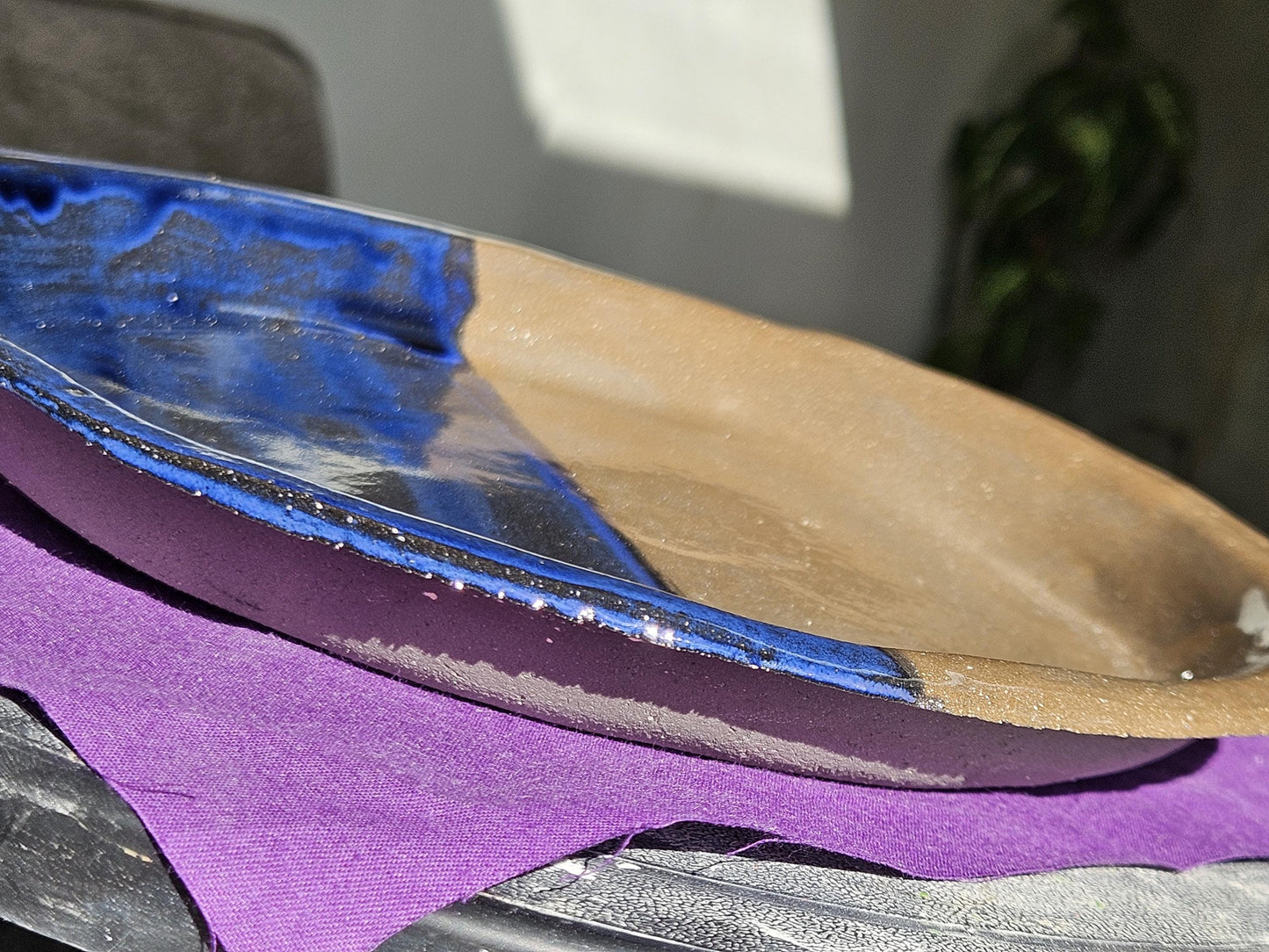 Handmade half blue dinnerplate