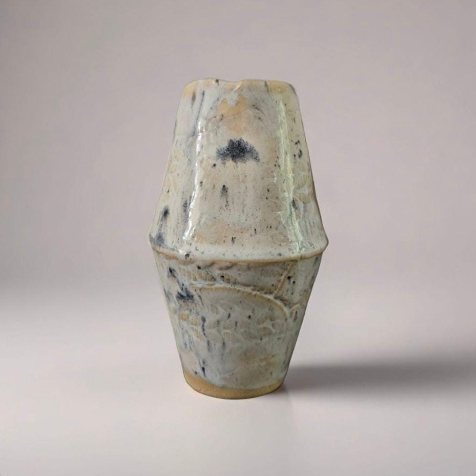 Vintage Grain Mini Vase – Azure Blue and Beige Ceramic Vessel, Ø6×10 cm