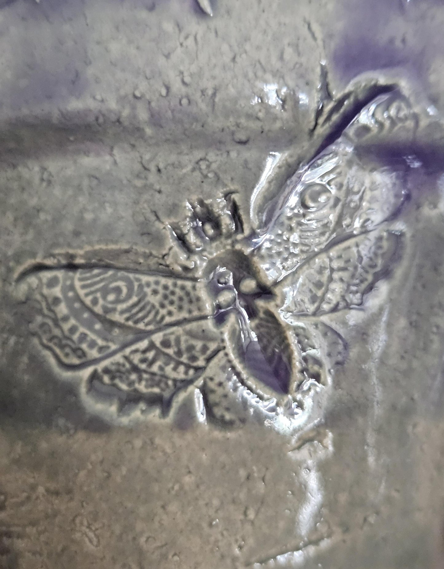 Handmade Ceramic Coffee Cup with Moth Relief – Wabi Sabi Purple